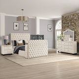 Encore Modern Style Tufted and Upholstered Queen 4PC Bedroom set made with wood in Beige(NJ Inventory)
