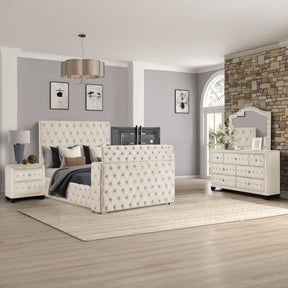 Encore Modern Style Tufted and Upholstered Queen 4PC Bedroom set made with wood in Beige(NJ Inventory) - sold by Home Elegance USA