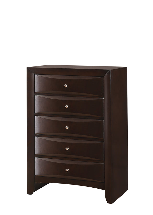 1Pc Contemporary 5 Drawer Chest Brown Finish Solid Wood Wooden Bedroom Furniture