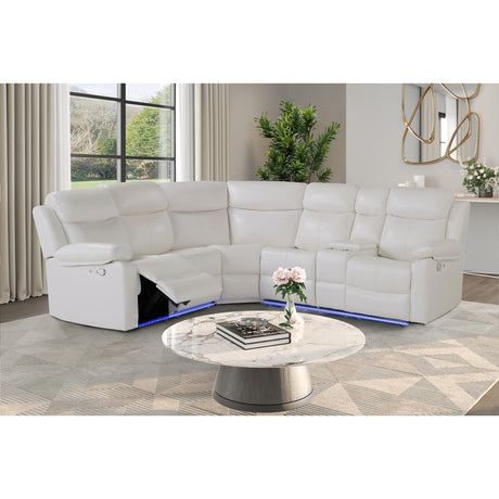 Modern Blanche White Right Arm Facing Sectional Sofa with Recline and Storage in Faux Leather - sold by Home Elegance USA