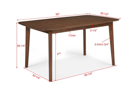 Mid-century Modern 6pc Dining Set Rectangular Table Warm Wood Finish Upholstered Chair Bench Brown Wooden Dining Room Furniture - sold by Home Elegance USA