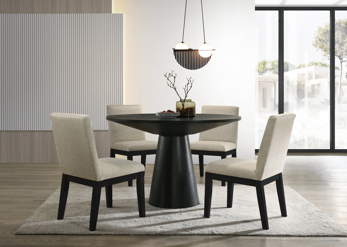 Jasper Ebony Black 5 Piece 47'W Contemporary Round Dining Table Set with Pedestal Base and Black Finish Chairs
