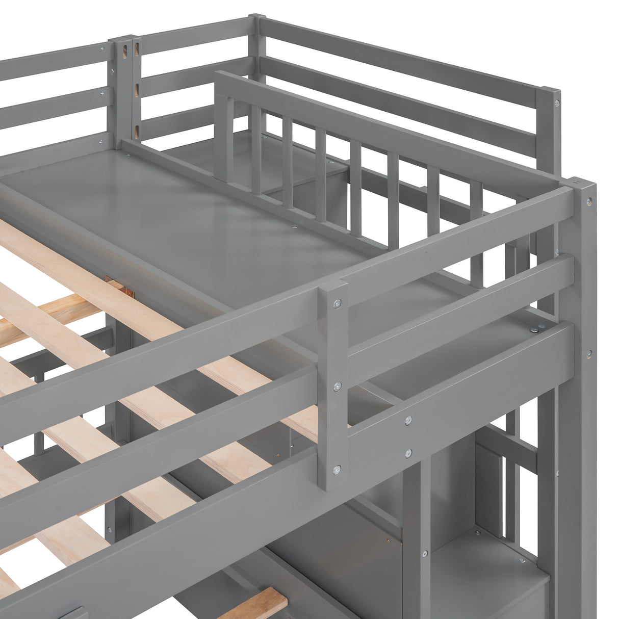 Full Over Twin & Twin Bunk Bed, Wood Triple Bunk Bed with Drawers and Guardrails (Gray) - sold by Home Elegance USA