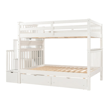 Full Over Full Bunk Bed with Shelves and 6 Storage Drawers, White(Old SKU:LT000046AAK) - sold by Home Elegance USA