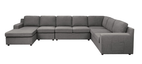 Waylon 145.5' Gray Linen 7-Seater U-Shape Sectional Sofa Chaise with Pocket - sold by Home Elegance USA
