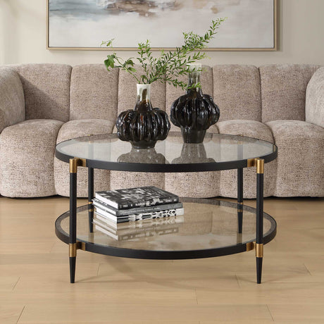 Chadid Round Glass Coffee Table - Black by Uttermost - View 3