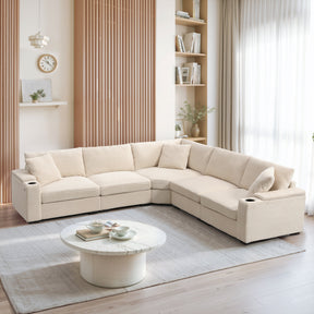106' Convertible L Shaped Sectional Sofa,Corduroy Corner Couch with Armrest Storage,Cup Holders,USB Charger,Irregular Corner,Oversized Comfy Modular Sofa for Living Room,Apartment,2 Colors - sold by Home Elegance USA