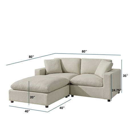 Cassandra Modular 3-piece Chofa in Beige with Solid Hardwood Frame and Polyester Upholstery - sold by Home Elegance USA