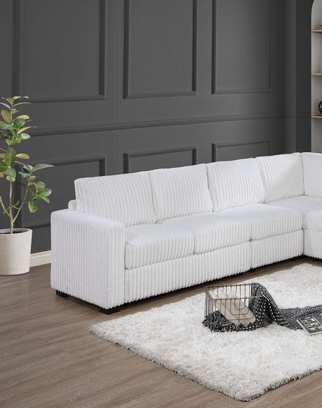 Elegant 4-Pc Sectional Set Milk One Arm Loveseat Corner Wedge Armless Chair Corduroy Upholstered L-Shaped Plush Couch - sold by Home Elegance USA
