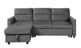 Ivy Dark Gray Velvet Reversible Sleeper Sectional Sofa with Storage Chaise and Side Pocket - Home Elegance USA