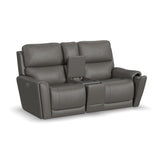 Carter Power Reclining Loveseat With Console & Power Headrests & Lumbar - Smoke | Flexsteel