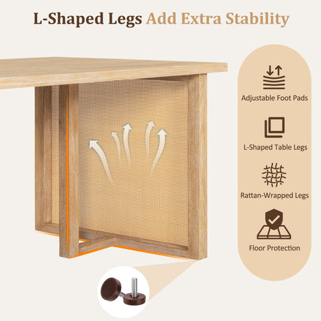 TREXM 7-Piece Farmhouse Dining Table Set for 6 - 59.8' Rectangular Dining Table with Distressed Oak Veneer and 6 Rattan Chairs, Rustic Kitchen Furniture for Dining Room(Natural) - sold by Home Elegance USA
