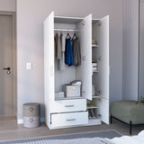 Armoire Wardrove 71', 4 Doors, Hanging Rod, 3 Cabinets, 6 Shelves, White - sold by Home Elegance USA