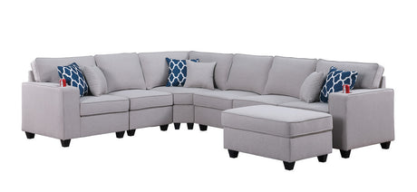 Cooper 125' Light Gray Linen 7Pc Reversible L-Shape Sectional Sofa with Ottoman and Cupholder - sold by Home Elegance USA