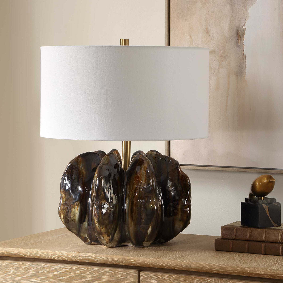 Jaudon Glass Table Lamp - Black / Dark Brown by Uttermost - View 3