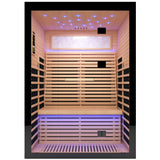 Luxury Double Far Infrared Sauna Room in Black+Natural Wood Finish with Epoxy Heating Plates and Starry Sky Lighting