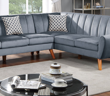 Contemporary 2-Pcs Sectional Set Living Room Furniture Dark Gray Velvet Couch Left Facing Sofa, Right Facing Loveseat Wedge Plush Cushion - sold by Home Elegance USA