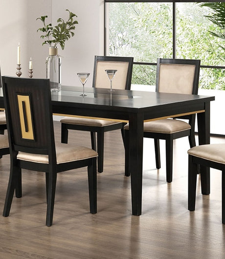 7pc Dining Set Contemporary Espresso Dining Table Glass Insert Top 6x Chairs Wooden Kitchen Dining Room Furniture - sold by Home Elegance USA