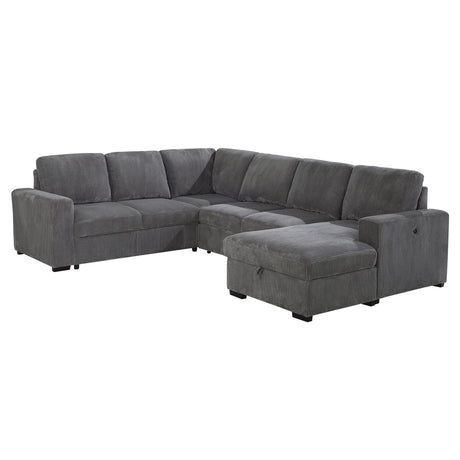Modern Melody Grey Sectional Sofa with Pullout Bed Feature in 100% Polyester Fabric - sold by Home Elegance USA