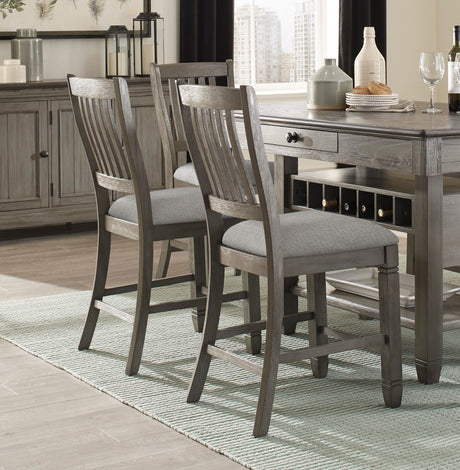 Antique Gray Dining Furniture Counter Height Table w Drawers Wine Rack Shelf and 6x Counter Height Chairs 7pc Set Dining Set Classic Style - sold by Home Elegance USA