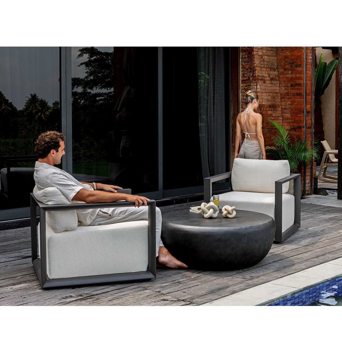 Remsen Outdoor Lounge Chair Black / Oyster - Black / White by Uttermost - View 11