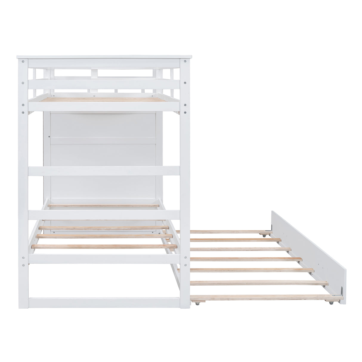 Twin Over Twin Bunk Bed with Trundle and Staircase,White(OLD SKU:LT000068AAK) - Home Elegance USA