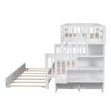 Twin-Over-Full Bunk Bed with Twin size Trundle, Storage and Guard Rail for Bedroom, Dorm, for Adults, White(OLD SKU :LT000119AAK) - Home Elegance USA
