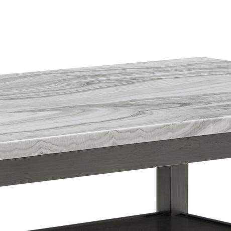 Selena 7-Piece 60' Rectangular Gray Faux Marble Top Dining Set with 6 Upholstered Chairs and Storage Shelf in Gray Finish - sold by Home Elegance USA