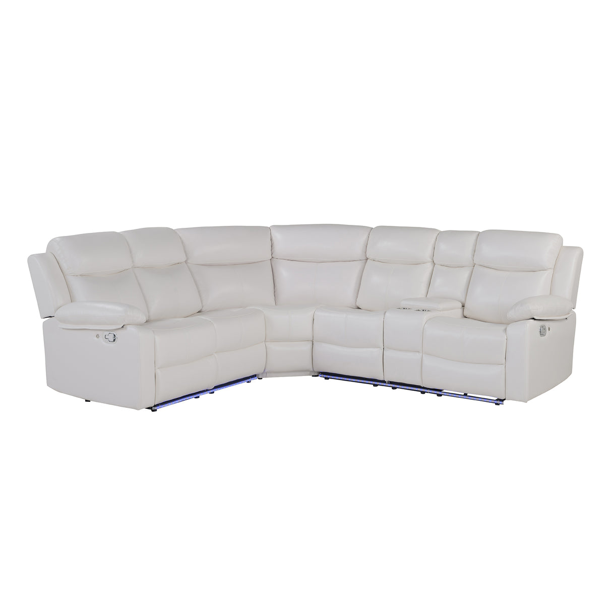 Modern Blanche White Right Arm Facing Sectional Sofa with Recline and Storage in Faux Leather