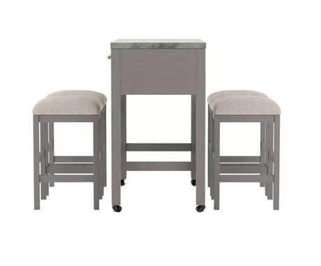 Rustic 5pc Dining Set Counter Height Dining Table w Storage drawer Faux Marble Top 4x Stools Light Gray Dining Room Furniture - sold by Home Elegance USA