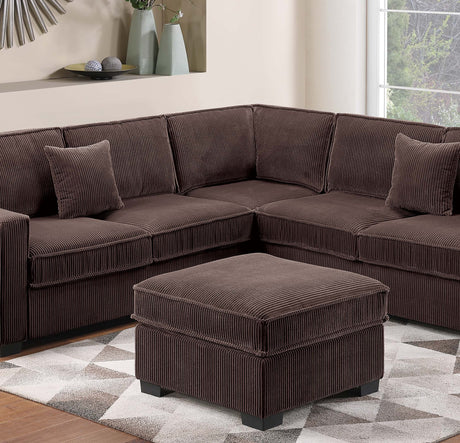 Modern Style 4pc Sectional Set Right Arm And Left Arm Loveseat USB Port Plastic Legs Cocktail Ottoman Matching Two Pillows Chocolate Finish Primary Living Room - sold by Home Elegance USA