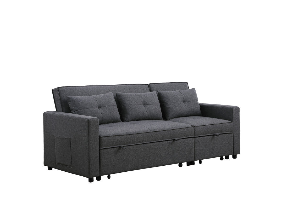 Zoey Dark Gray Linen Convertible Sleeper Sofa with Side Pocket - Home Elegance USA