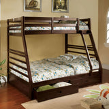 Modern Transitional Bunk Bed Twin Over Full With Attached Ladder And Two Large Drawers For storage Made Of Solid Wood Dark Walnut