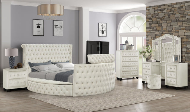 Crystal Tufted King 5 Pc Vanity Bedroom Set Made with Wood in Cream