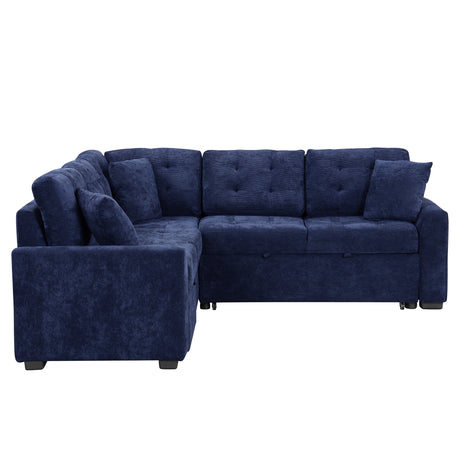 Navy Blue L-shape Sofa Bed with Pull-out Sleeper, USB Ports, Power Sockets, Corded Velveteen, 82.6' - sold by Home Elegance USA