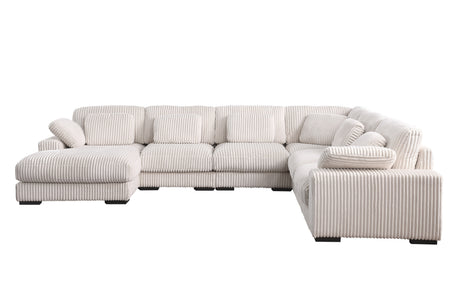 Nadine 155.5'W Beige Corduroy Modular Corner Sectional Sofa with Left-Facing Chaise - sold by Home Elegance USA