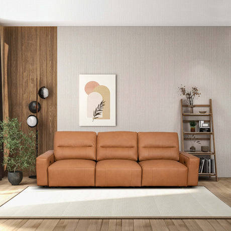 Grant Triple PWR Convertible Sofa - Cognac Leather - sold by Home Elegance USA