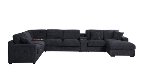 Celine 141.5' Dark Gray Chenille Fabric Corner Sectional Sofa with Right-Facing Chaise, Cupholders, and Charging Ports - sold by Home Elegance USA