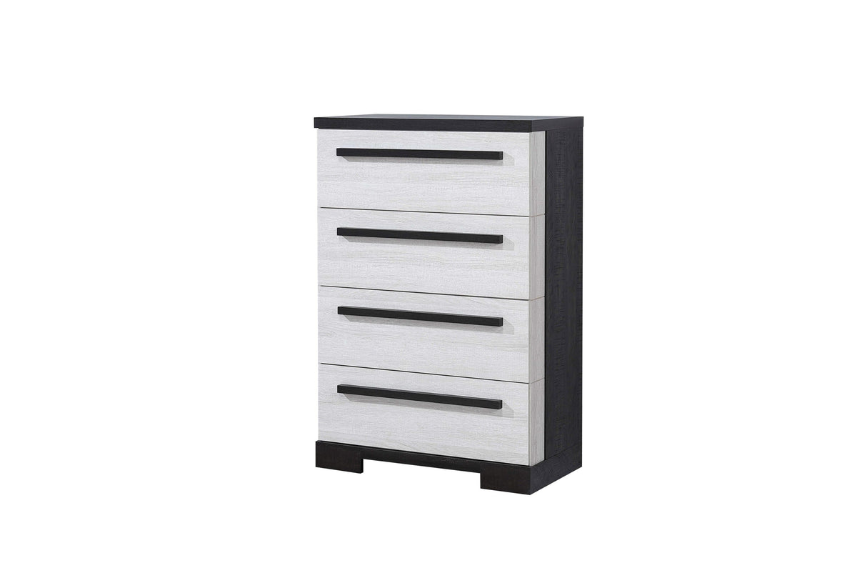 1pc Contemporary 4-Drawer Chest Chalk White and Black Finish Wooden Bedroom Furniture