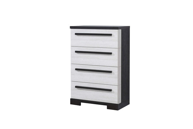 1pc Contemporary 4-Drawer Chest Chalk White and Black Finish Wooden Bedroom Furniture