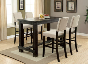 Antique Black Wooden 5pc Counter Height Dining Bar Set Table And 4x Chairs Ivory Linen Like Fabric Cushions Nailhead Trim Bar Chairs - sold by Home Elegance USA