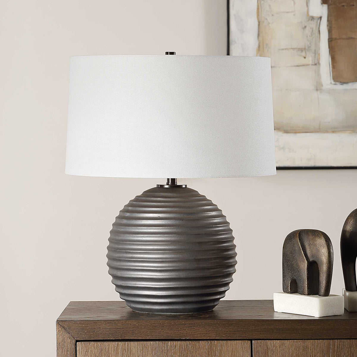 Chelsom Ribbed Table Lamp - Gray by Uttermost - View 3