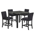 Modern Black Counter Height Dining Set with Faux Marble Table, Upholstered Tufted Chairs and Wooden Legs, All Black