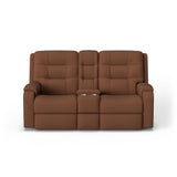 Arlo Transitional Leather Power Reclining Loveseat With Console | Flexsteel