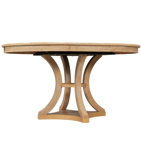 TREXM 5-Piece Retro Functional Dining Table Set Extendable Round Table and 4 Upholstered Chairs for Dining Room and Living Room (Natural) - sold by Home Elegance USA