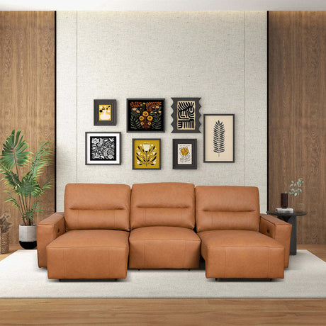 Grant Triple PWR Convertible Sofa - Cognac Leather - sold by Home Elegance USA