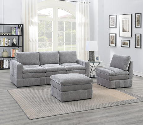 Contemporary 5pc Set Modular Sectional Set 2x One Arm Chair / Wedge 2x Armless Chair 1x Ottoman Granite Color Morgan Fabric Plush Living Room Furniture