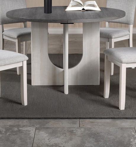 Contemporary Style 5pc Dining Set Kitchen Dinette Gray Upholstered Fabric Chairs Round Table Pedestal Base Table 4x Side Chairs Dining Room - sold by Home Elegance USA