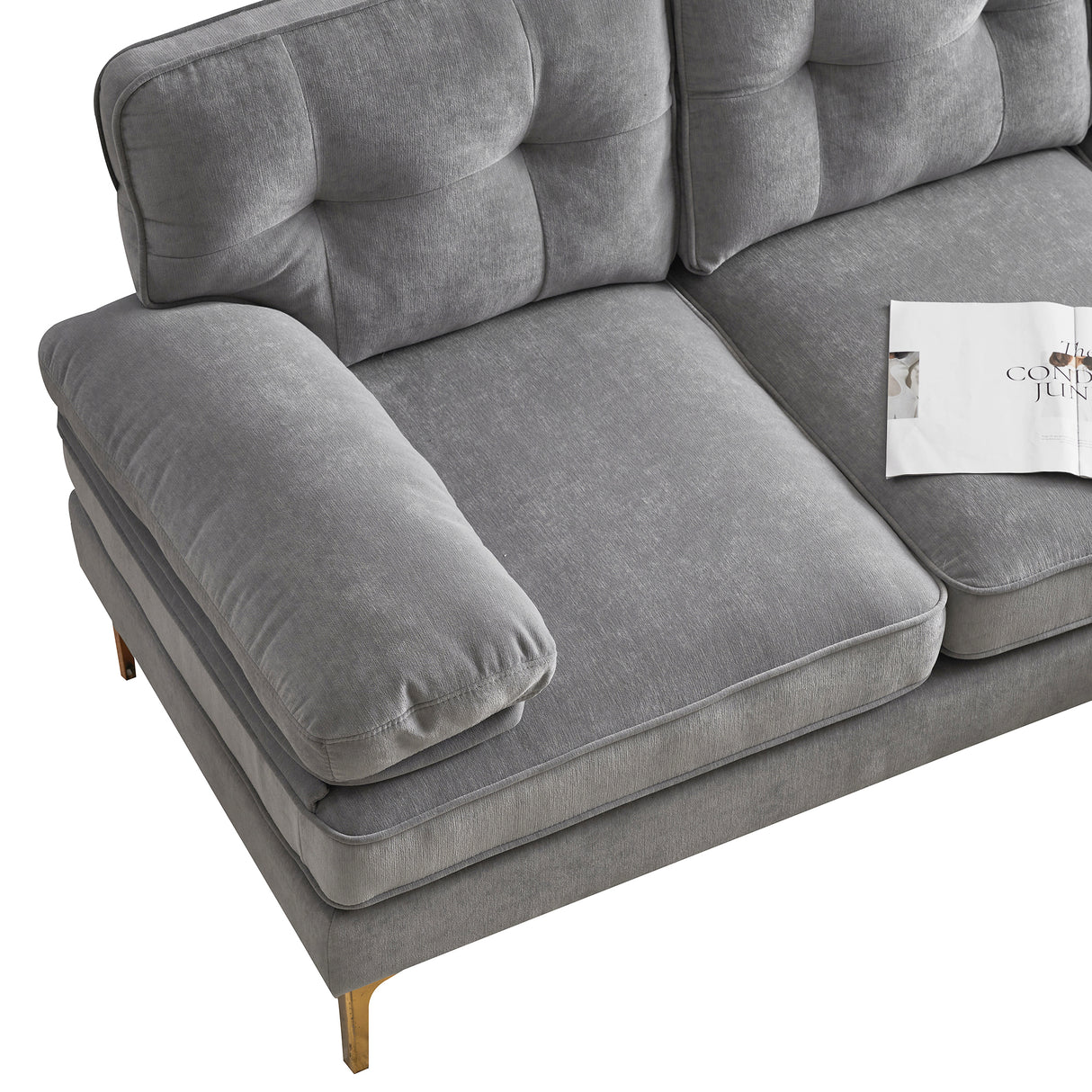 83" Modern Sectional Sofas Couches Velvet L Shaped Couches for Living Room, Bedroom, Light Grey - SG000980AAE - image - 17