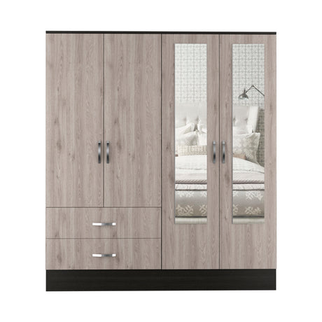 Gangi 160 Armoire, 4-door wardrobe , Two Mirrors, Metal Hardware, Two Drawers, Rod, Ten Shelves, Black Wengue / Light Gray -Bedroom - sold by Home Elegance USA